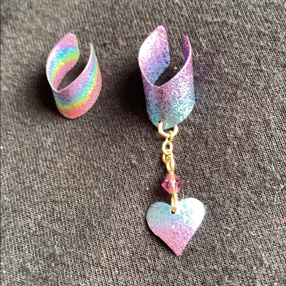 Niobium Ear Cuff Set with Dangling Heart